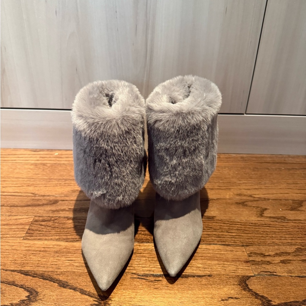 Gray Fur-Trimmed Women's Boots